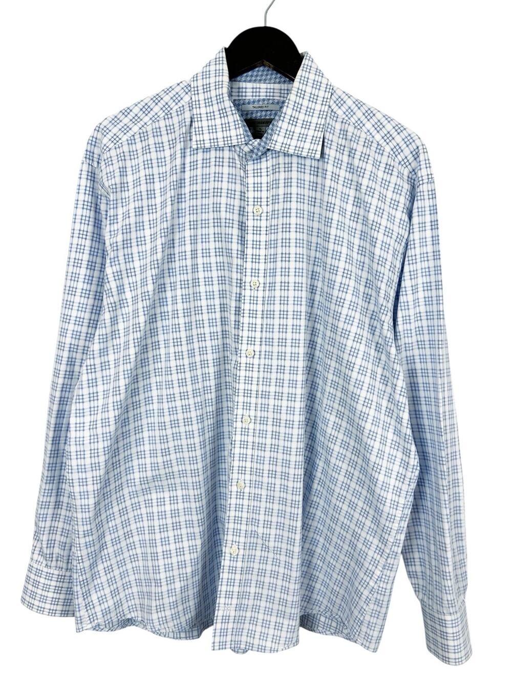 Johnston & Murphy Tailored Fit Dress Shirt Men's Size X-Large White/Blue Cotton